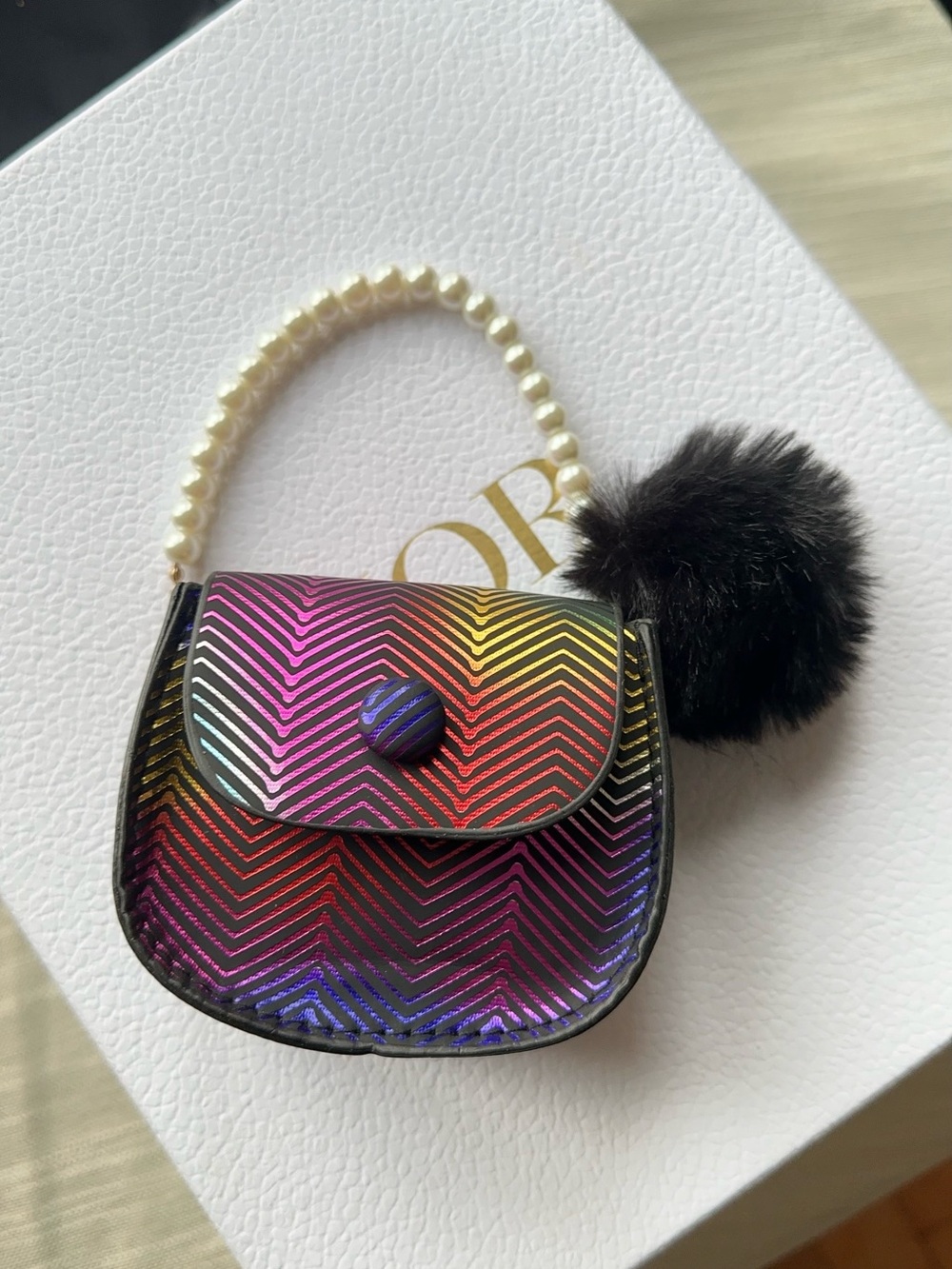 Handmade Dual‑Use Mini Rainbow Chevron Bag | Bag Charm / Crossbody Purse